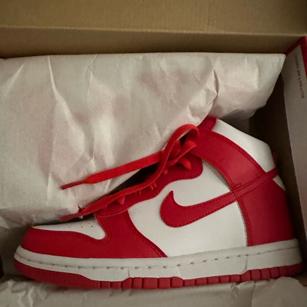 Nike Kids Red and White High-Top Dunk
